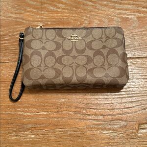 Coach Tan and Black Signature Wristlet